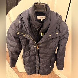 Calvin Klein Dark Blue Quilted Jacket with Gold Details